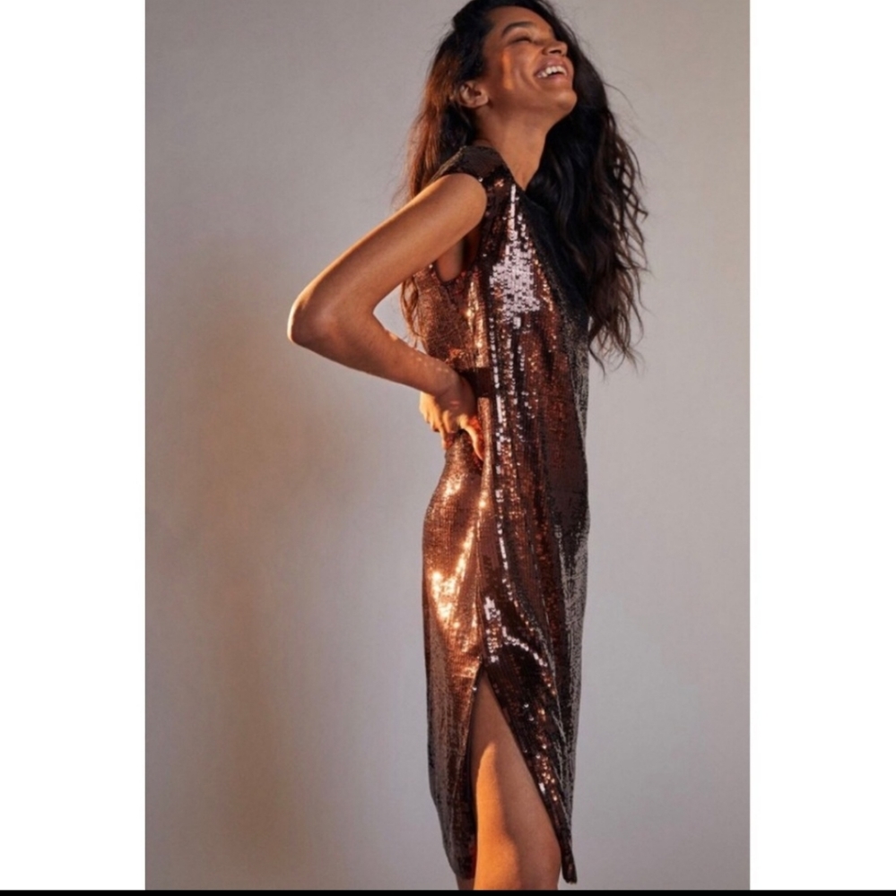 Anthropologie Kara Sequined coctail shift  Midi midi Dress Maeve short sleevesXS